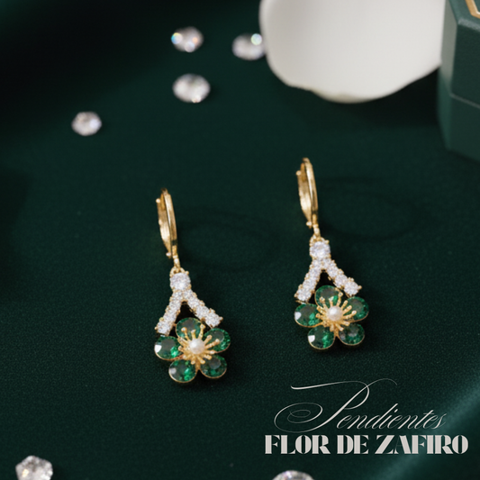 ¡DE MODA! PENDIENTES FLOR DE ZAFIRO