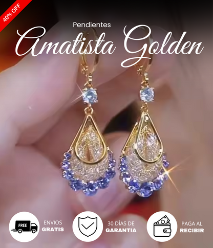 ¡DE MODA! PENDIENTES AMATISTA GOLDEN